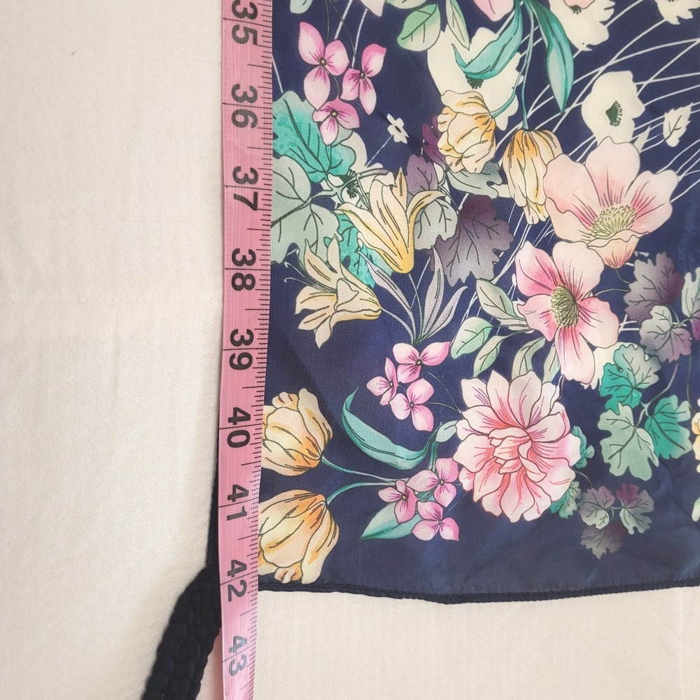 Johnny Was Bursting Scarf Navy Blue Floral 100% Silk 42" Square with Tassels - Picture 5 of 6